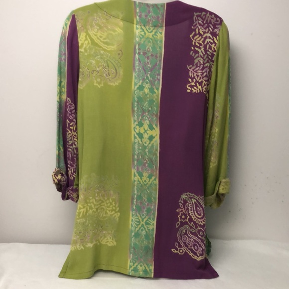 Soft Surroundings Purple, Green and Blue Batik Paisley Design Topper Size PS - Picture 7 of 10